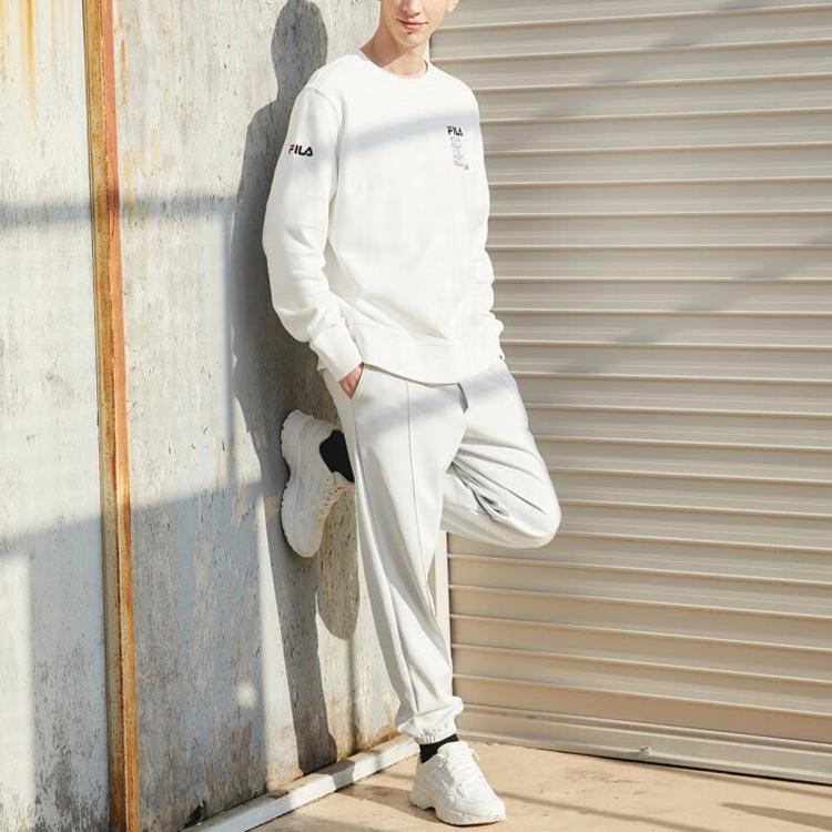 FILA Letter Round Neck Pullover Sports Leisure Sweatshirt Unisex Sweatshirt White FS2POD1110X-OWH