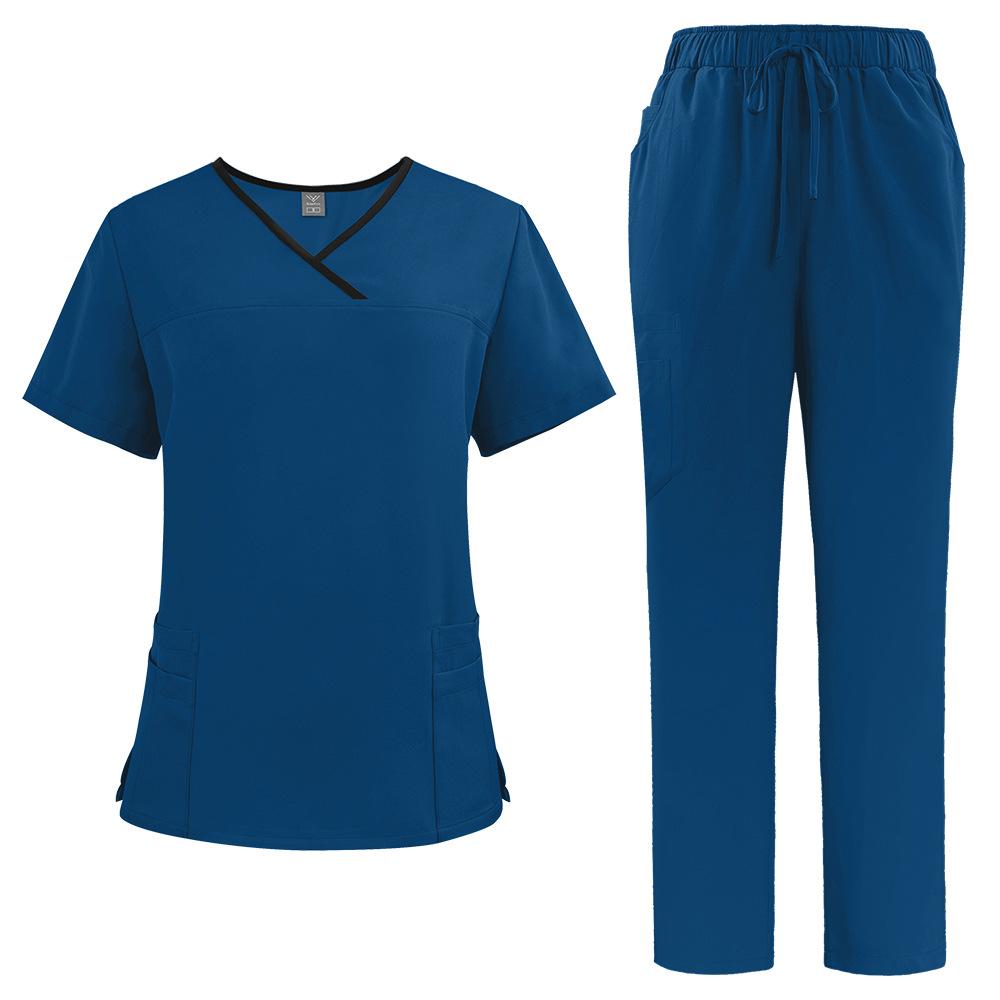 Two Piece Set V-neck Short Sleeved Nursing Uniform Set Tops+Pants Scrub Suit Fast-drying Suits