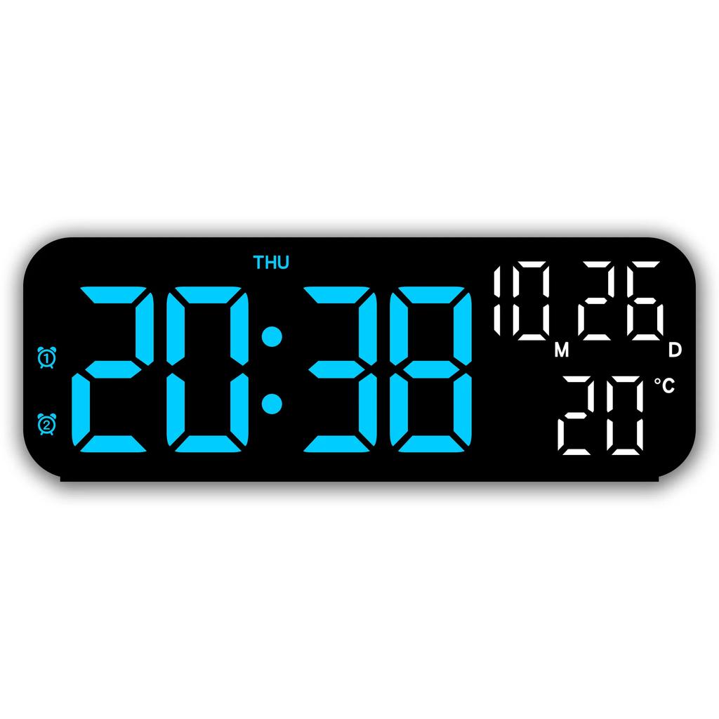 9 Inch Voice Control Digital Alarm Clock Date Time Temperature Display Countdown Dual Alarms 12/24H Electronic LED Alarm Clocks