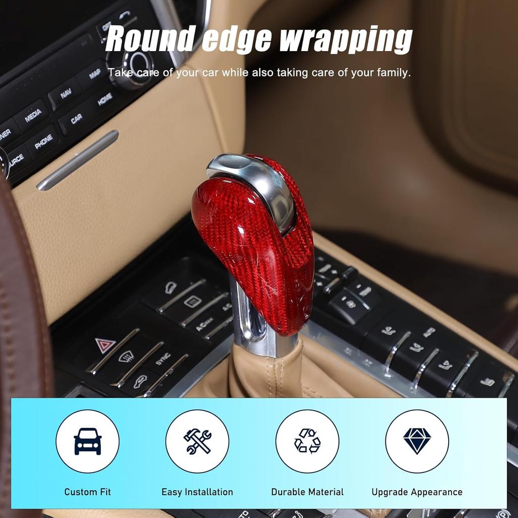 TOYCIDFG Car Gear Shift Knob Cover Trim Compatible with Porsche Macan 2014-2021 Panamera Cayman Boxster 718 911 Auto Interior Accessories Decals (Red