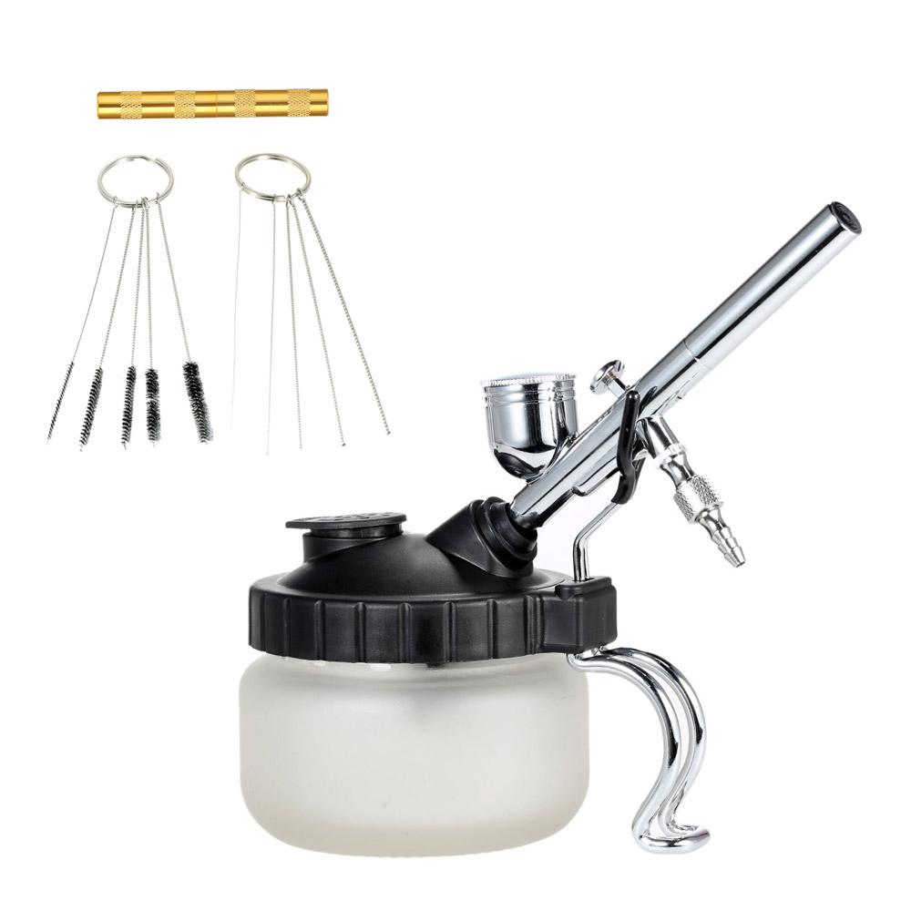 Airbrush Washing Tool Set Clean Pot Air Brush Pen Holder Paint Cleaning Jar Bottle Needle Nozzle Bristles Brushs Sponge