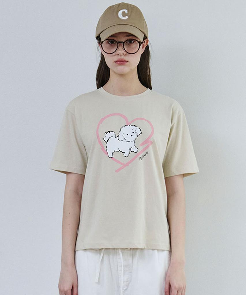 MALOUPE 5220 Puppy Graphic T-Shirt (Beige)