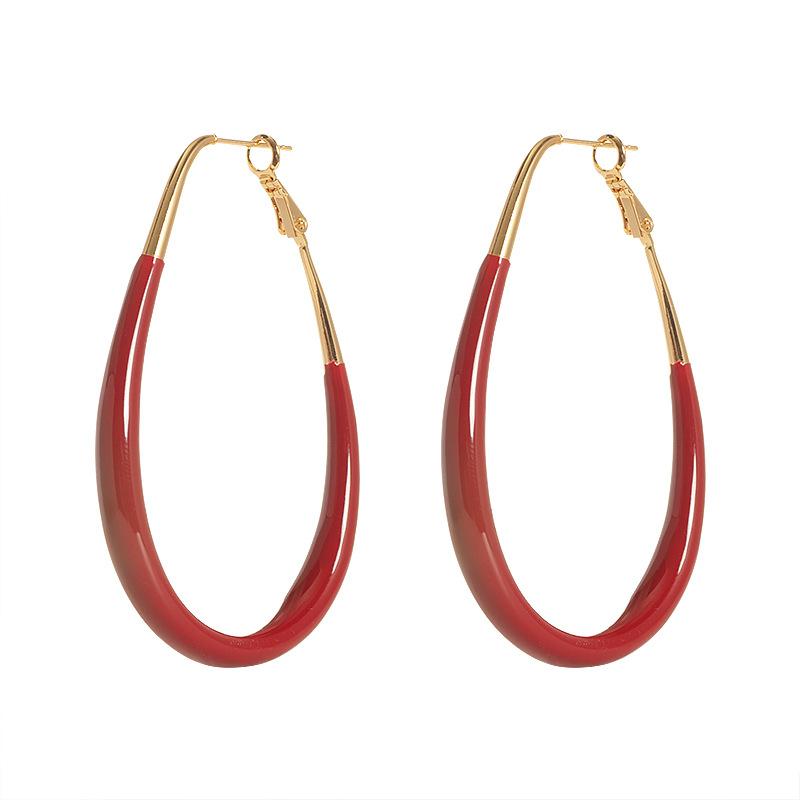 Fashion exaggerated and simple European and American style red dripping geometric circle earrings light luxury fashionable high-end earrings