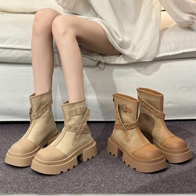Fashion Retro Platform Western Cowboy Boots for Women Fashion Soft Soled Non-Slip Women's Shoes Belt Designer Motorcycle Boots Female