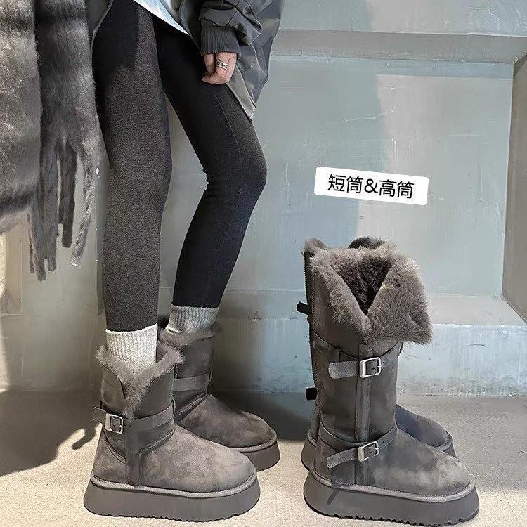 Thick-soled Gray Snow Boots Women's Winter 2025 New Two-wear Long Tube Thickened Warm Versatile High Boots Cotton Shoes
