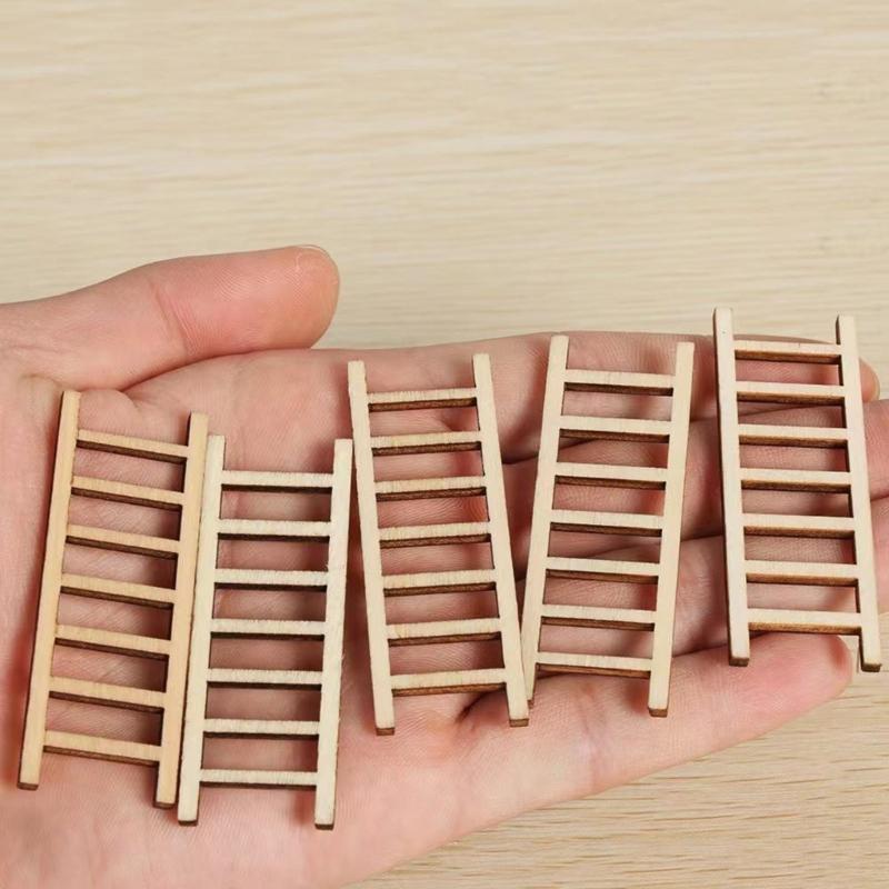 40pcs Natural Wood Miniature Ladder For Moss Landscape And Doll House Furniture Safe For Children Creative Pretend Play