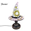 Stained Glass Aesthetic Lamp Witch Hat Lamp, Table with Inline Switch, USB Powered Gothic Home Decor Style Halloween for Bedroom Bookshelf Desk,