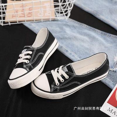 Spring Shallow Mouth Breathable Canvas Shoes Women's Flat Bottom Korean Version Student Small Cloth Shoes Casual Lazy Shoes