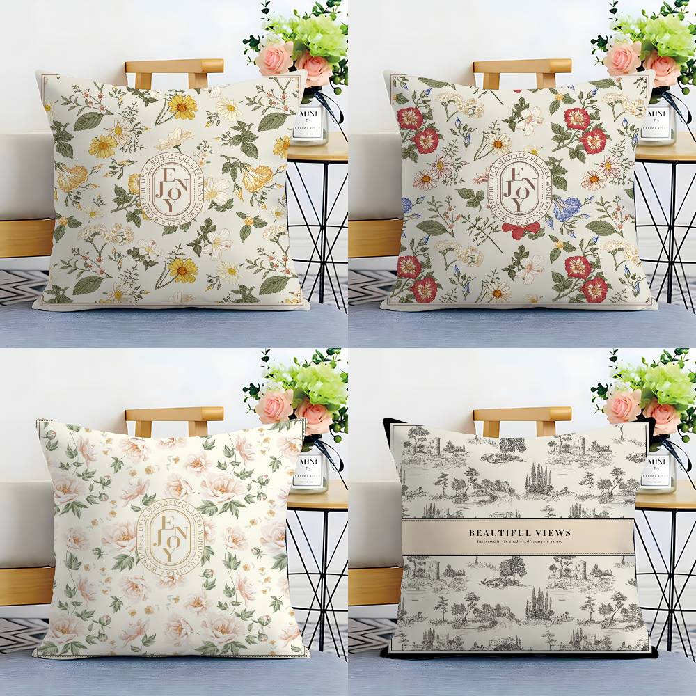 Simple Flower Painting Pillow Case Home Doublesided Printing Short Plush Colorfast Microfiber Cushion Cover