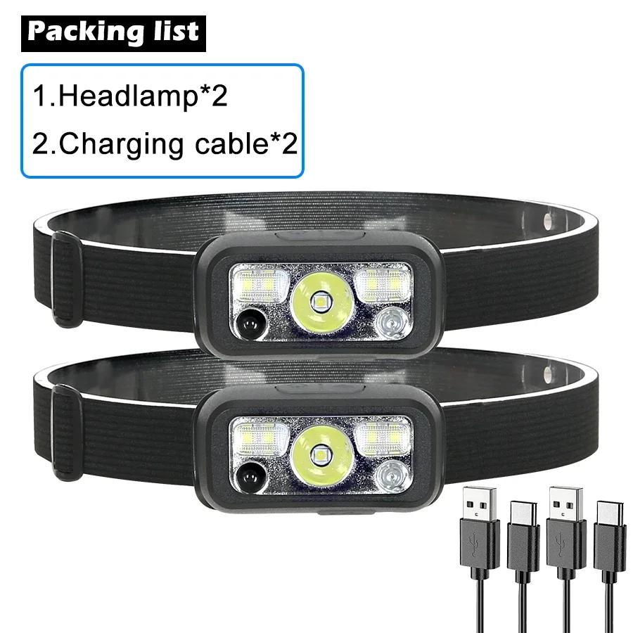Mini nabíjecí výkonná čelová svítilna s USB hlavovou svítilnou Svítilna Světlomety LED Head Light Camping Search Light