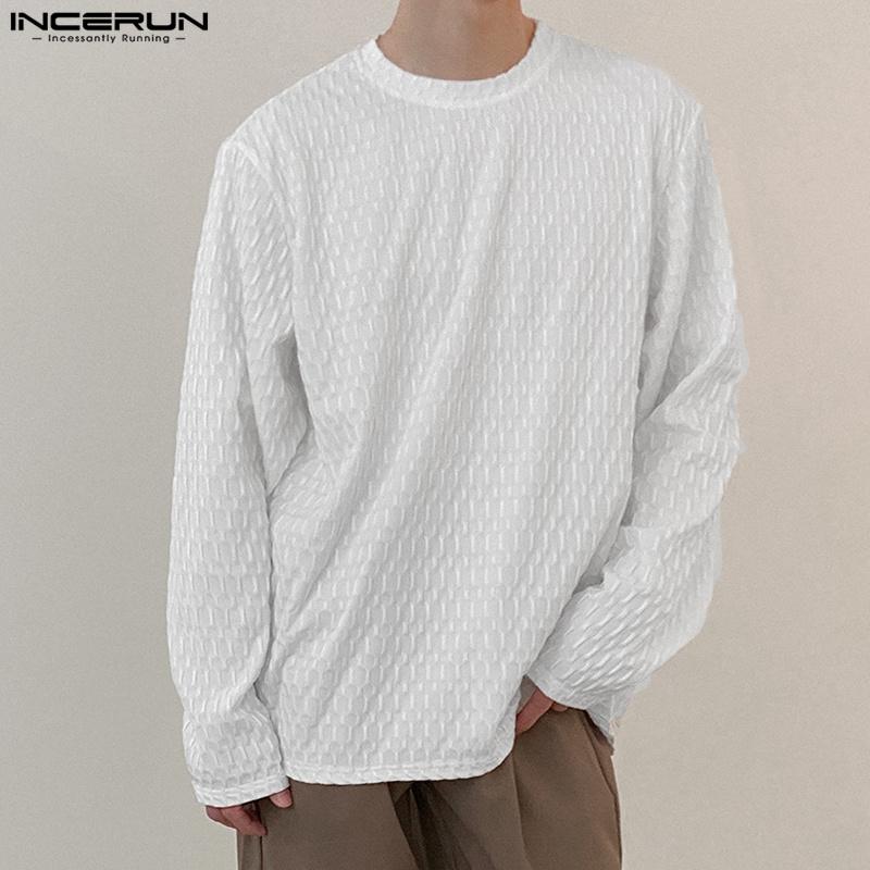 

INCERUN/весенне-осенние модные мужские футболки с длинными рукавами, свободные однотонные повседневные свободные футболки с круглым вырезом, большие размеры