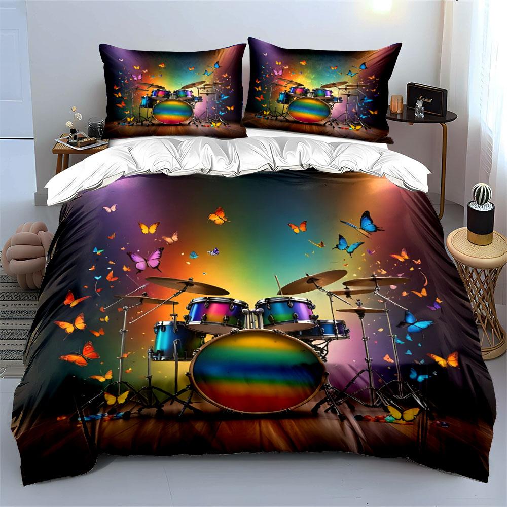 Rainbow Drum Set Decoration Trio Multiple Sizes Kid'S And Adults' Bedroom Exquisite 3Pc Bedding Set, Gift