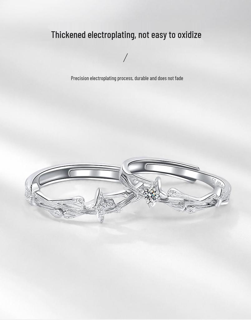 S999 Sterling Silver Interstellar Dome Adjustable Couple Rings - Luxury Valentine's Day Gift