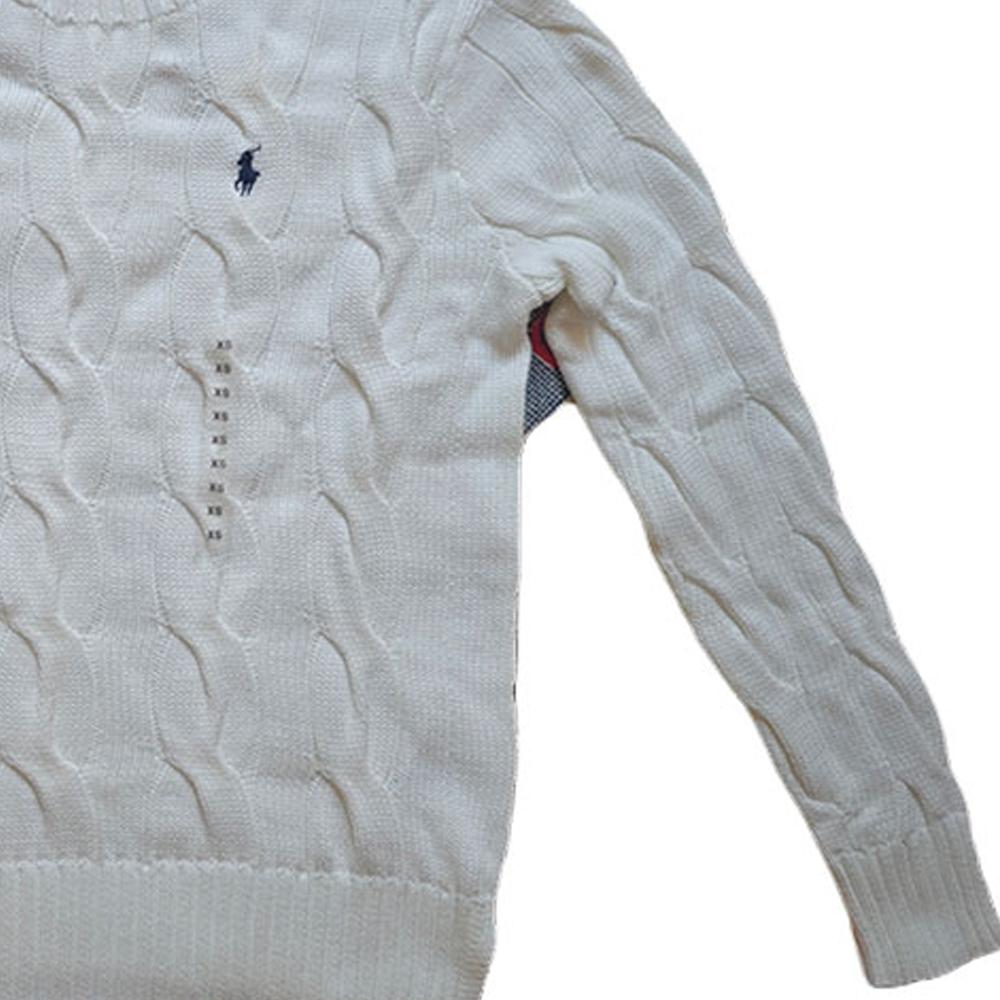 Polo Ralph Lauren FW23 Solid Color Small Pony Embroidered Ribbed Crew Neck Long Sleeve Knit Sweater Women sweater White 211706244-007
