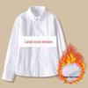 Girls' White Fleece-Lined Cotton Shirt: Long-Sleeved School Uniform for Elementary to Middle School.
