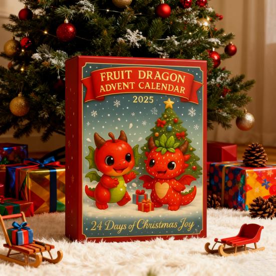 Yousheng Christmas Fruit Dragon Advent Calendar 24 Days Dragon Collectible Ornament Xmas Countdown Calendar Box Holiday Party Gift