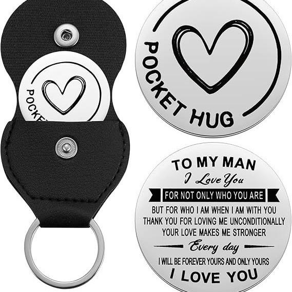German Inspirational Lucky Charm Cross Keychain - Stainless Steel & PU Leather