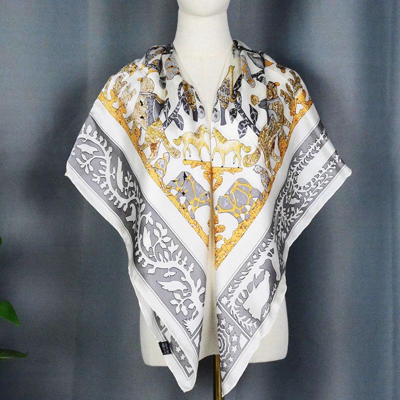 2024 New Style Large Square Scarf: 110 Mulberry Silk with Hand-Rolled Edges