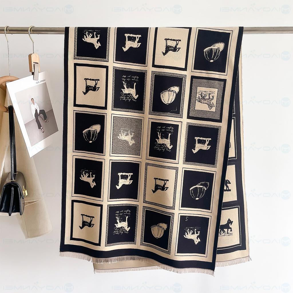 New Women's Scarf Winter Imitation Cashmere Cloak Animal Print Horse Shawl Modern Elegant Double-sided Tassel Scarves For Ladies