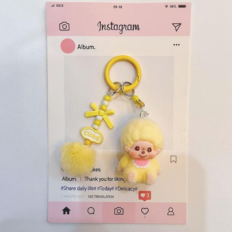 Resin Flocking Monchichi Keychain Cute Monkey Baby Trendy Keyring Cartoon Pendent Keys Bags Hanging Accessories Small Gifts
