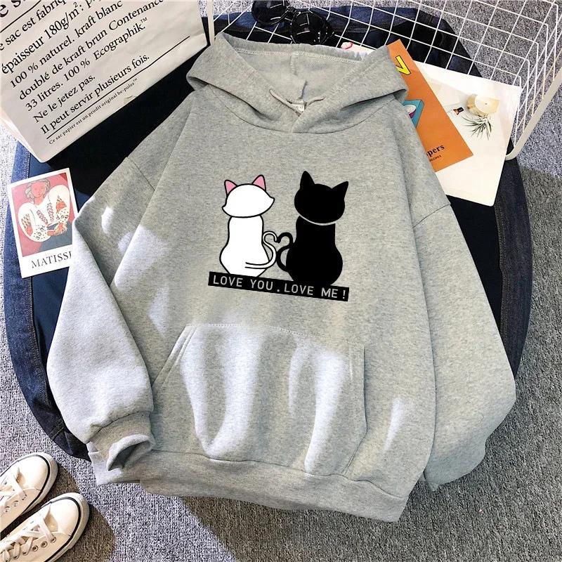 Cute Cat Print Women's Sweatshirt Fall Winter Daily Casual Sporty Loose Hoodie Girls Home Outdoor Comfort Warm Pullover