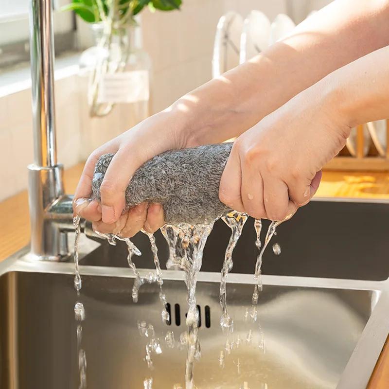 2/5/10pcs Gray Bamboo Charcoal Thickened Super Absorbent Dishcloth Oil Resistant Kitchen Wipes Microfiber Cleaning Cloths