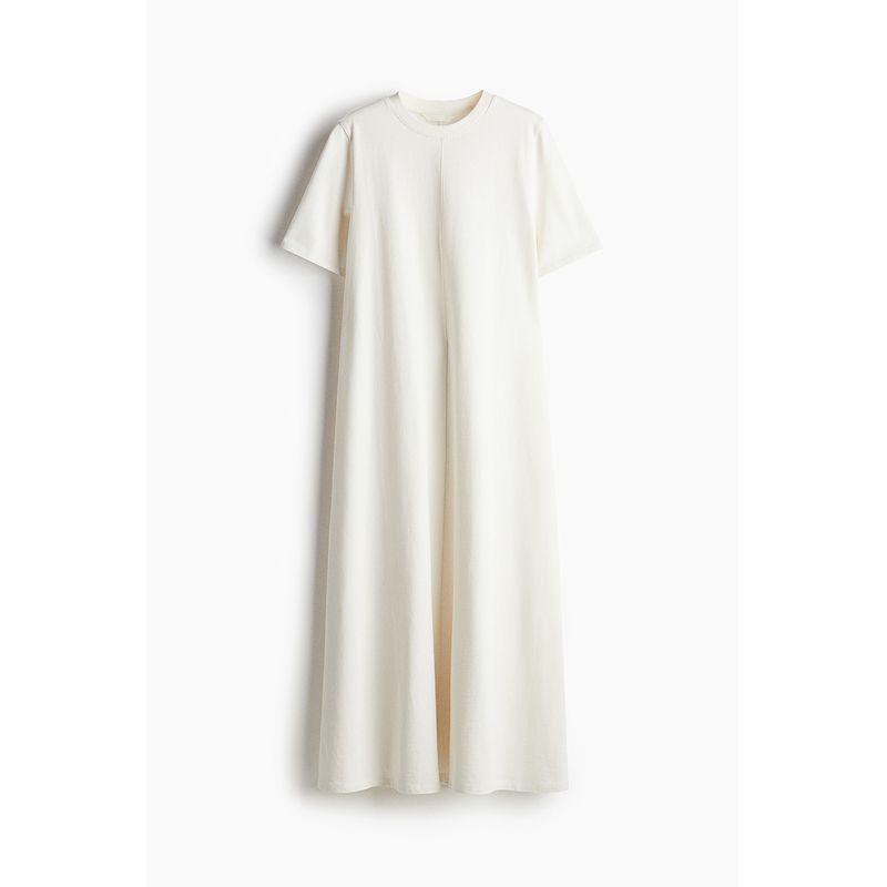 

HM Women s clothing dress 2025 Summer New Straight Type T-shirt Style Loose Horn One-Piece Dress 1283291 White 175/116