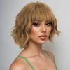Women Short Fluffy Blond Wig Synthetic Wavy Wigs Stylish Golden Brown Hair with Bangs for Daily Party Cosplay Heat Resistant Fibre