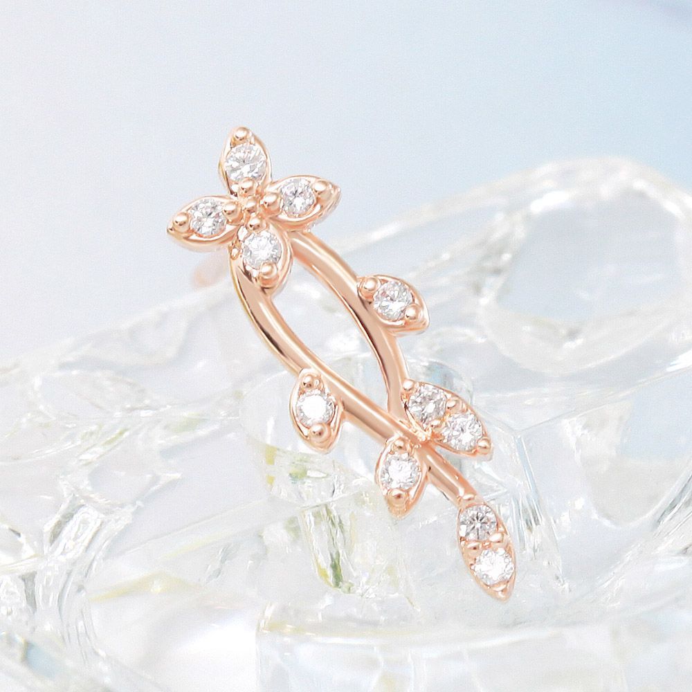 Rose gold earlobe cubic gold needle flower 14K piercing