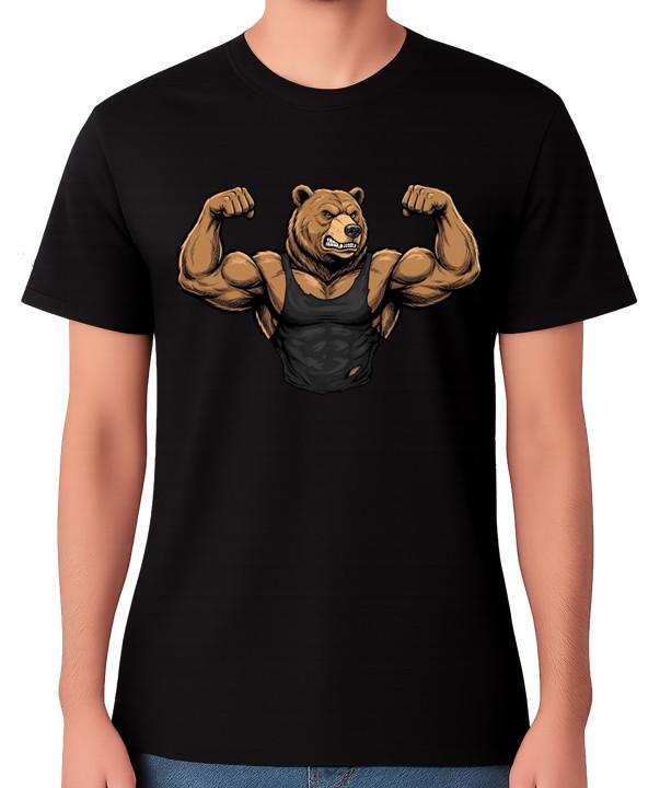 Muscle Bear Bodybuilder Flexing T-Shirt Funny Gym Top Animal Biceps Graphic Tee S
