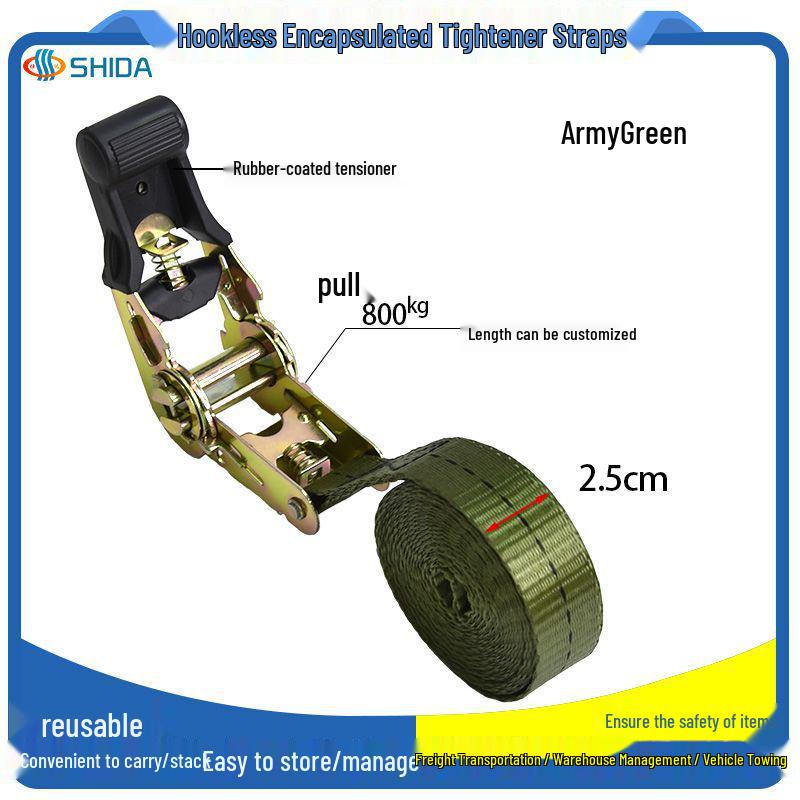 In Stock Rubber-Coated Self-Locking Ratchet Tie-Down Straps for Cargo and Luggage