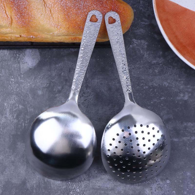 Household Rice Vermicelli Flour Spoon Stainless Steel Short Handle Soup Spoon Leaky Restaurant Shared Vegetable Spoon