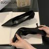 Fashion SUOJIALUN 2025 Spring New Pointed Toe Women Pumps Shoes Pointed Toe Shallow Slip On Boat Shoes Thin Low Heel Dress Pumps