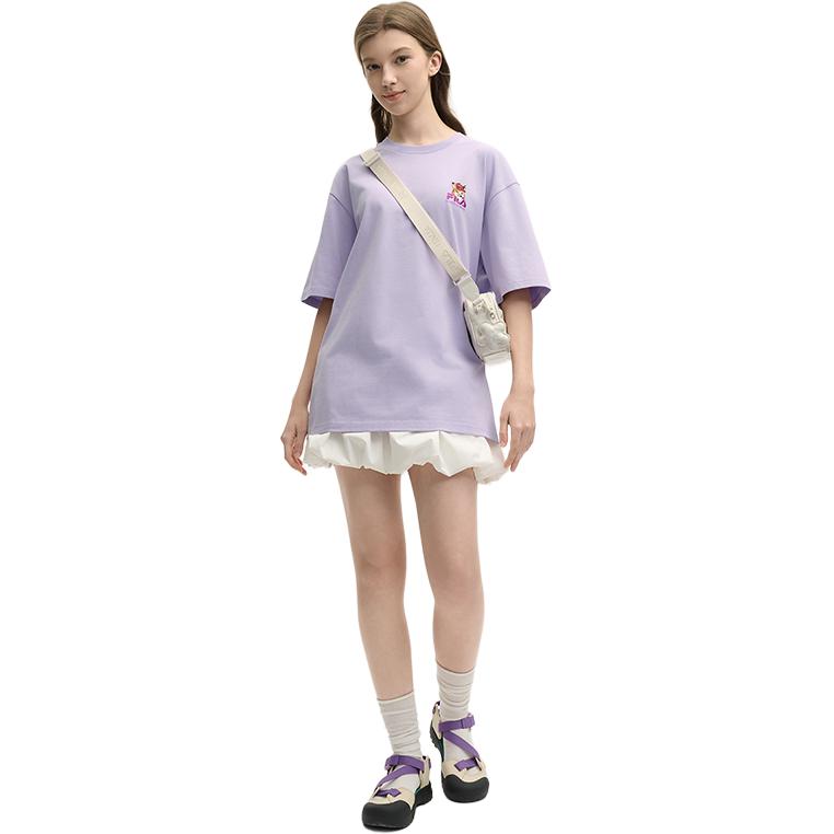 Fila X Maison Kitsune Fox T-Shirt Lightweight Breathable Quick-Dry Casual Versatile Short Sleeve Unisex Tops Purple F11U529101F-VT