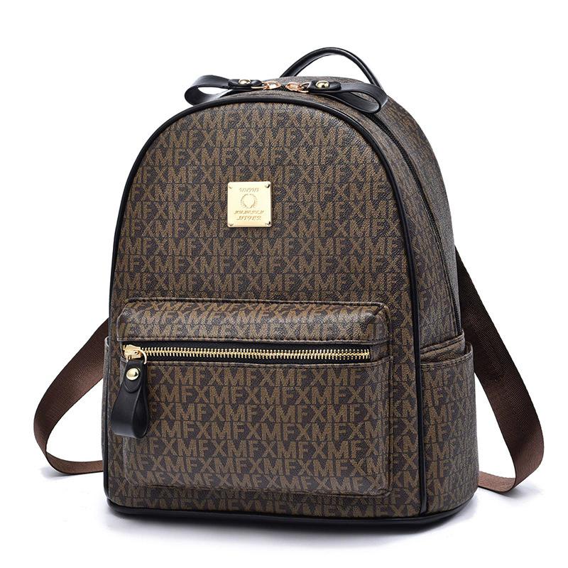 Letter Graphic Zipper Backpack Women's Waterproof Book Bag Casual PU Leather Daypack