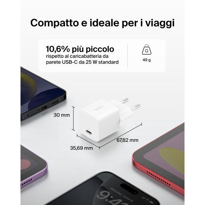 Belkin BOOST Charge Caricatore USB-C 25W PD PPS Ricarica Rapida Universale Bianco