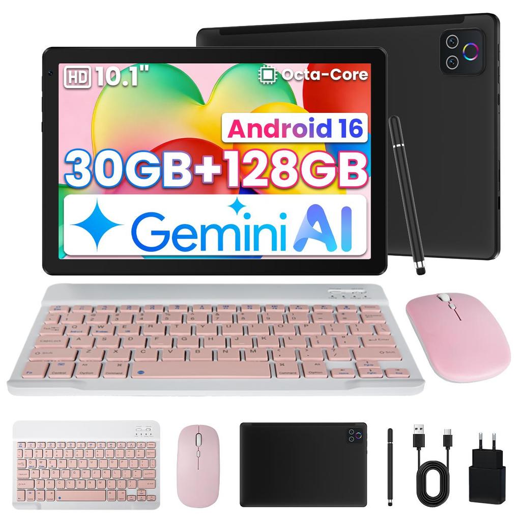 Tablet Android 16, 10,1 cala, 30 GB RAM + 128 GB ROM, Bateria 5000 mAh