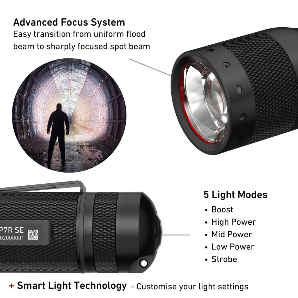 Ledlenser P7R SE Handheld or Dry Cell Up To 1100 Includes a Luxury Gift Warranty with German Brand Flashlight, Rechargeable, Battery-Powered,
