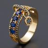 Luxury Vintage Female Royal Blue Zircon Stone Ring Round Dangle Ring Fashion Engagement Zircon Gifts New  Arrival
