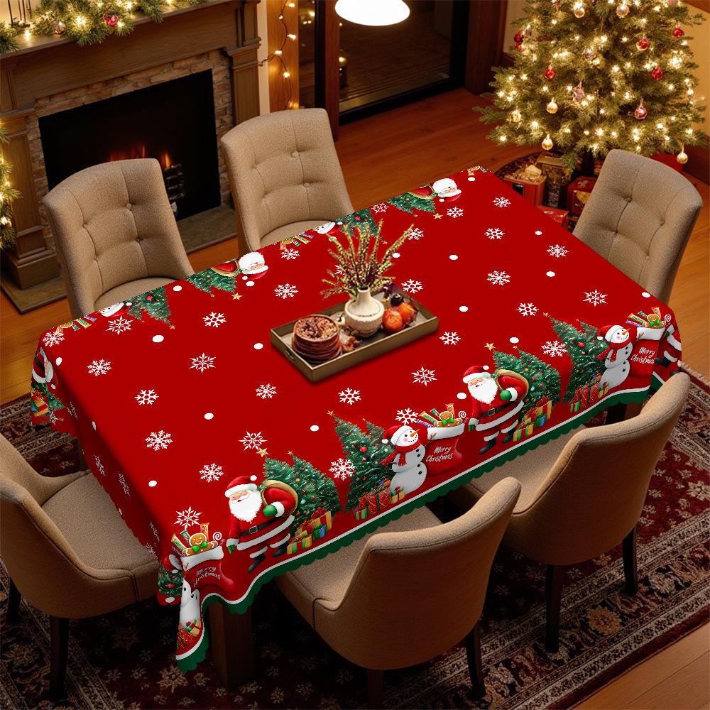 Christmas Red Tablecloths, Rectangular And Round Tablecloths, Christmas Snowman Gift Party Decorative Tablecloths