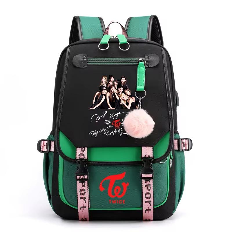 Korean Style Printed Canvas Backpack for Students Fashionable Youth School Bag Trendy Casual Commute Shoulder Bag KTB