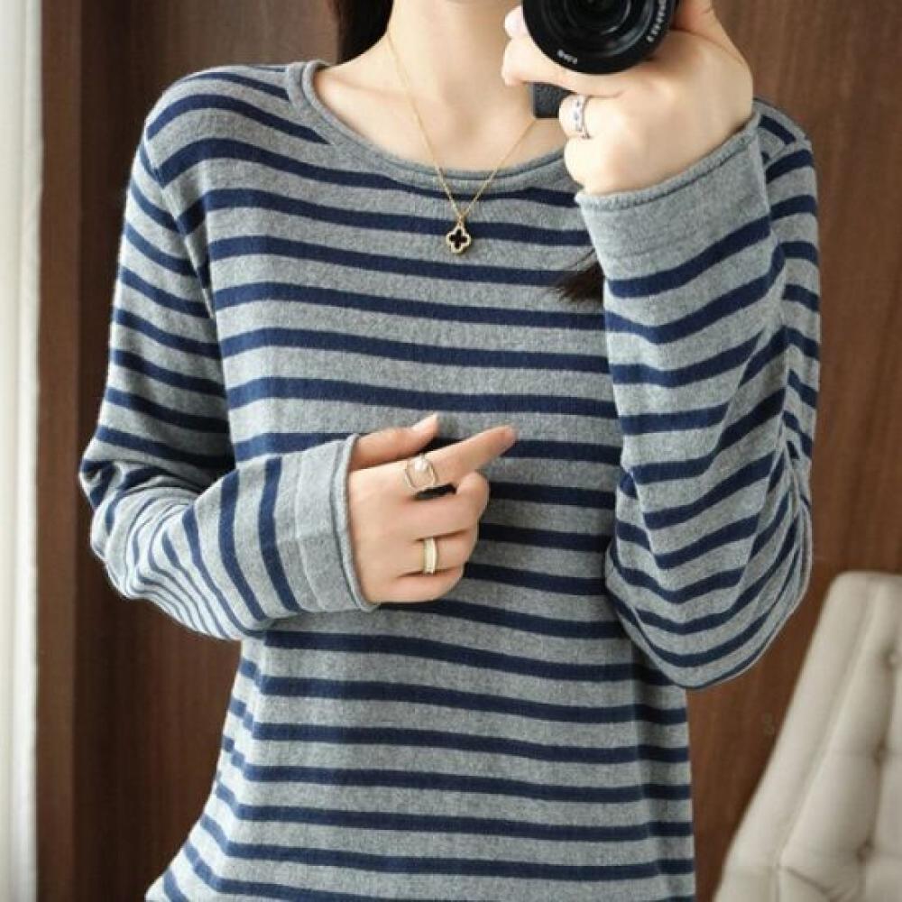 Navava Nk3587 Daily Casual Stripe Long Sleeve Knit Tee