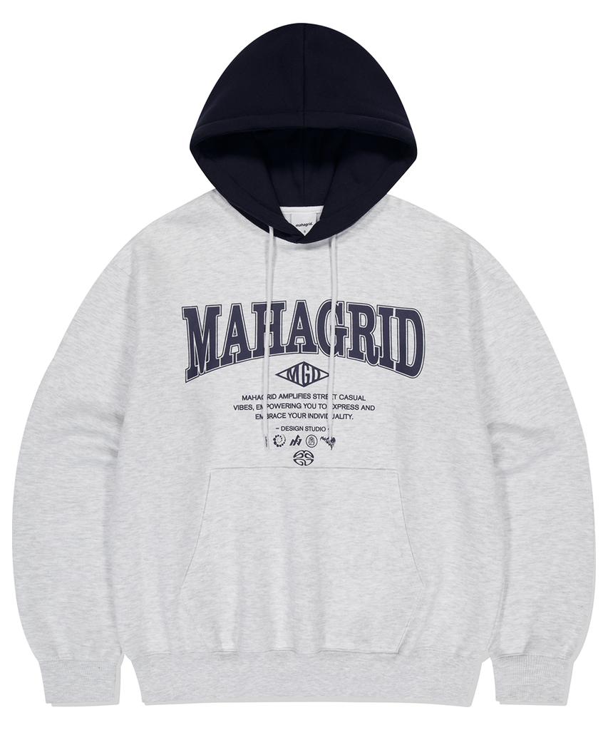 Maha Grid Basic Color Block Hoodie Light Gray(Mg2Efmm421A)