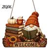 Autumn Harvest Theme Sign Fall Thanksgiving Wooden Door Hanger, 2D Sunflower Pumpkin Gnome Wall Holiday Ornament Plaque, Rustic Farmhouse Hanging
