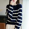 Women Sweater 100% Wool MODERN NEW SAGA O-neck Stripe Knit Pullover Thick Winter Jumpers Female Knit Tops