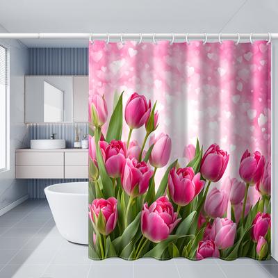Traumhaftes Liebes-Tulpen-Duschvorhang - Wasserabweisendes Polyester, Maschinenwaschbar, Künstlerische Badezimmer-Deko für den Valentinstag, Ganzjahres