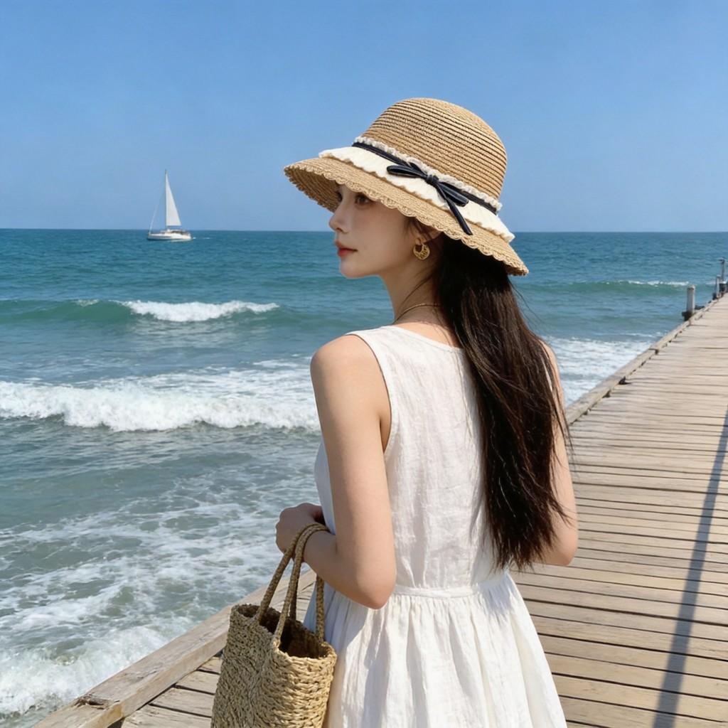 Butterfly Bow Sun Hat For Beach Vacation With Wide Brim And Breathable Material