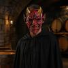 Breathable Scary Mask Halloween Red Devil Cosplay Mask, Creepy Golden Horned Demon Latex Flexible Masquerade Costume Party Full Face for Men