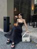 Women's French Hepburn-Style Black Summer Suspender Dress: Elegant and Breezy for Seaside Vacations
