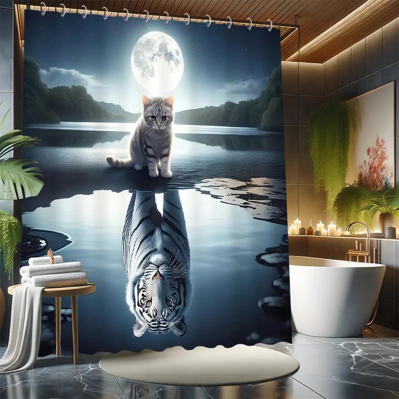 White Tiger Shower Curtain Set - Symbol Of Quiet Strength, Includes 12 Hooks, Waterproof Polyester, Modern Bathroom Decor